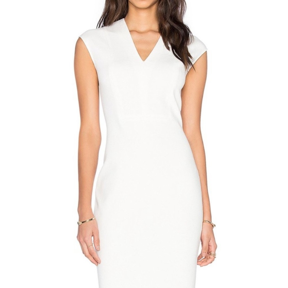 Vince. V Neck Bib Sheath Midi Fitted Professional Casual Dress